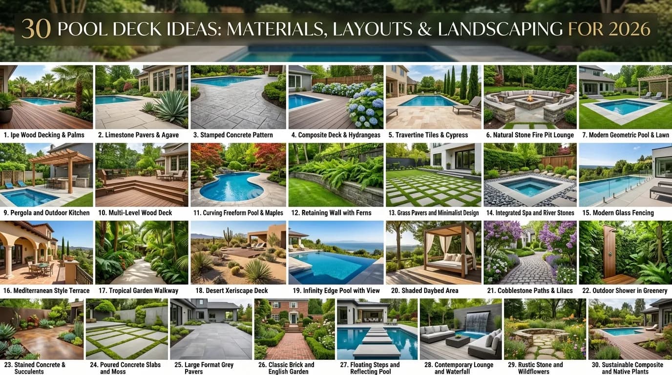 30 Pool Deck Ideas: Materials, Layouts & Landscaping for 2026