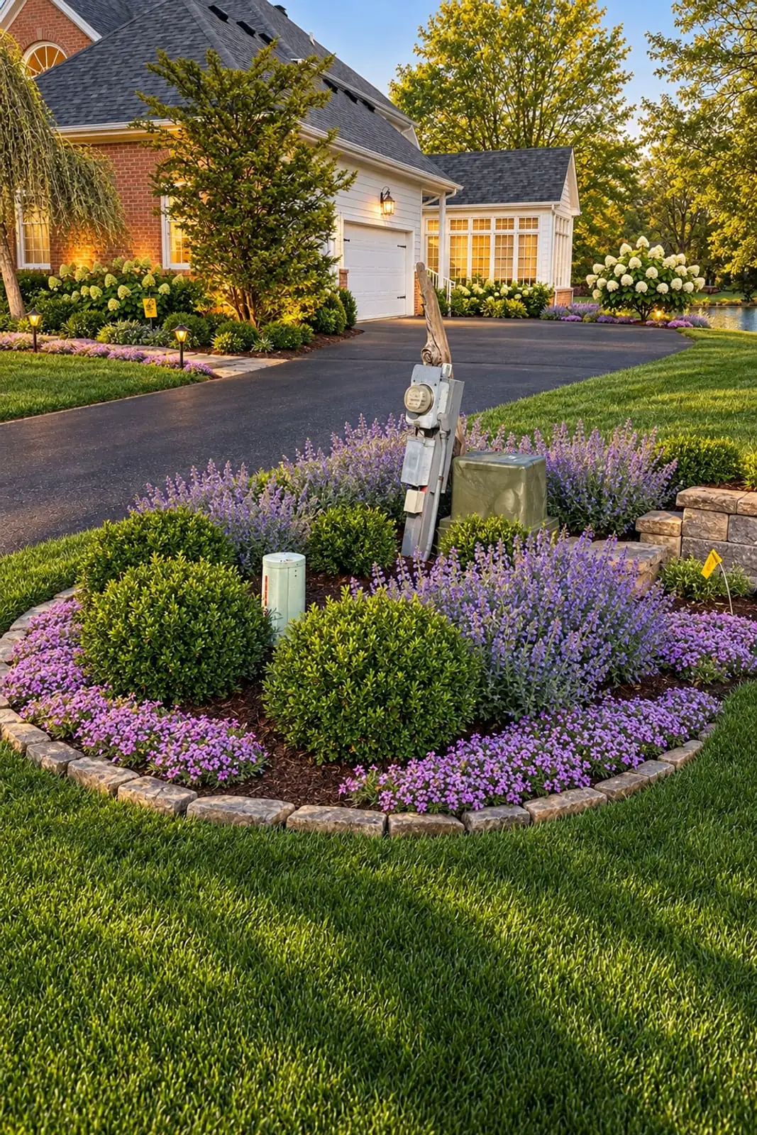 YardCast design, Classic style, AI visualization: Driveway island bed