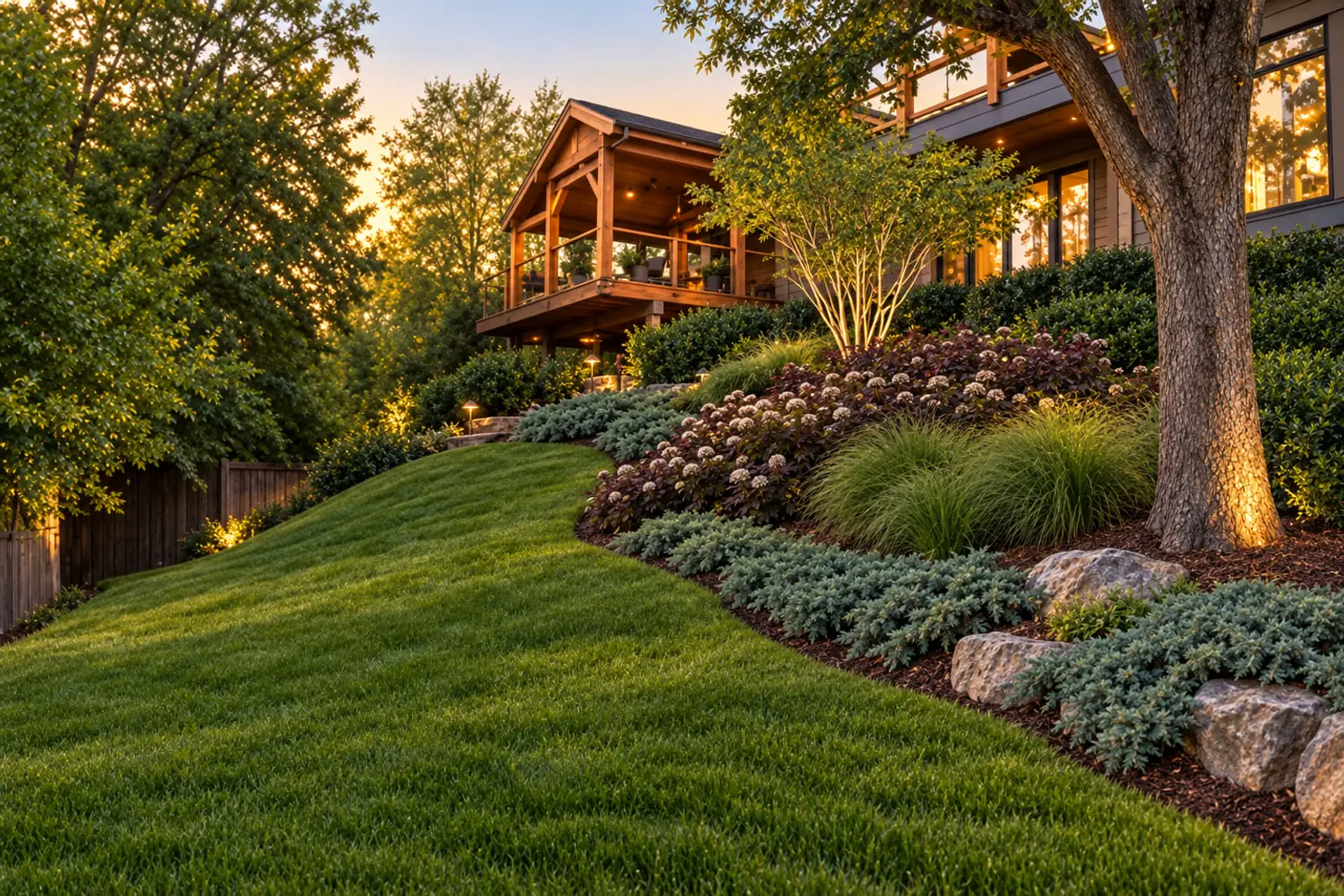 YardCast design, Natural style, AI visualization: Steep hillside