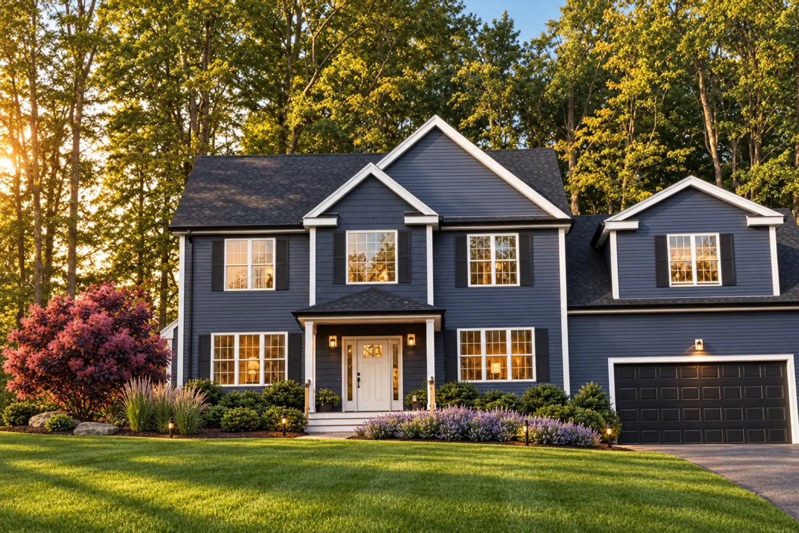 YardCast design, Modern style, AI visualization: New build, bare lawn