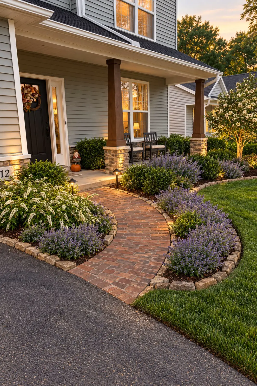 YardCast design, Cottage style, AI visualization: Covered porch entry