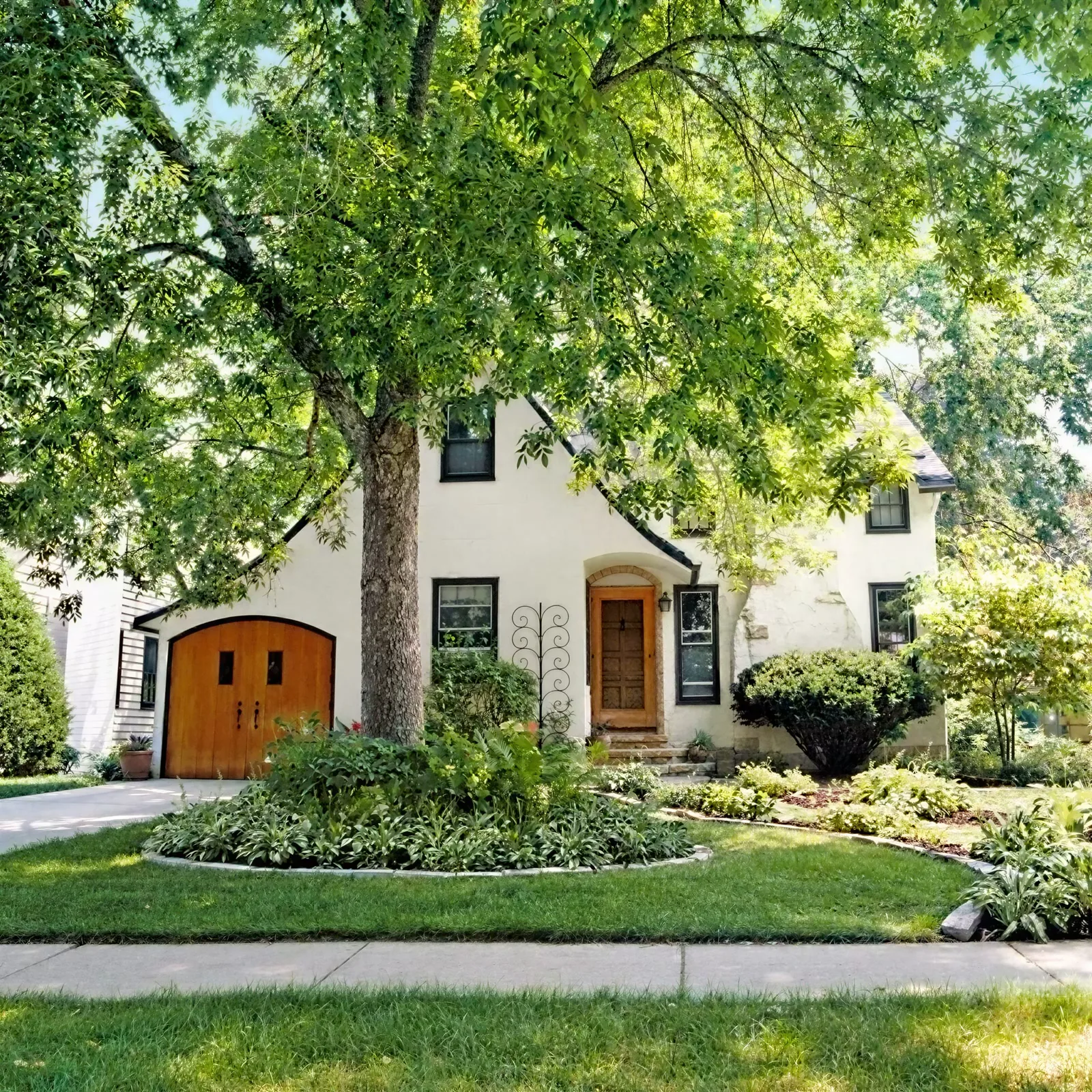 Before: the real photo of the tudor under a big tree