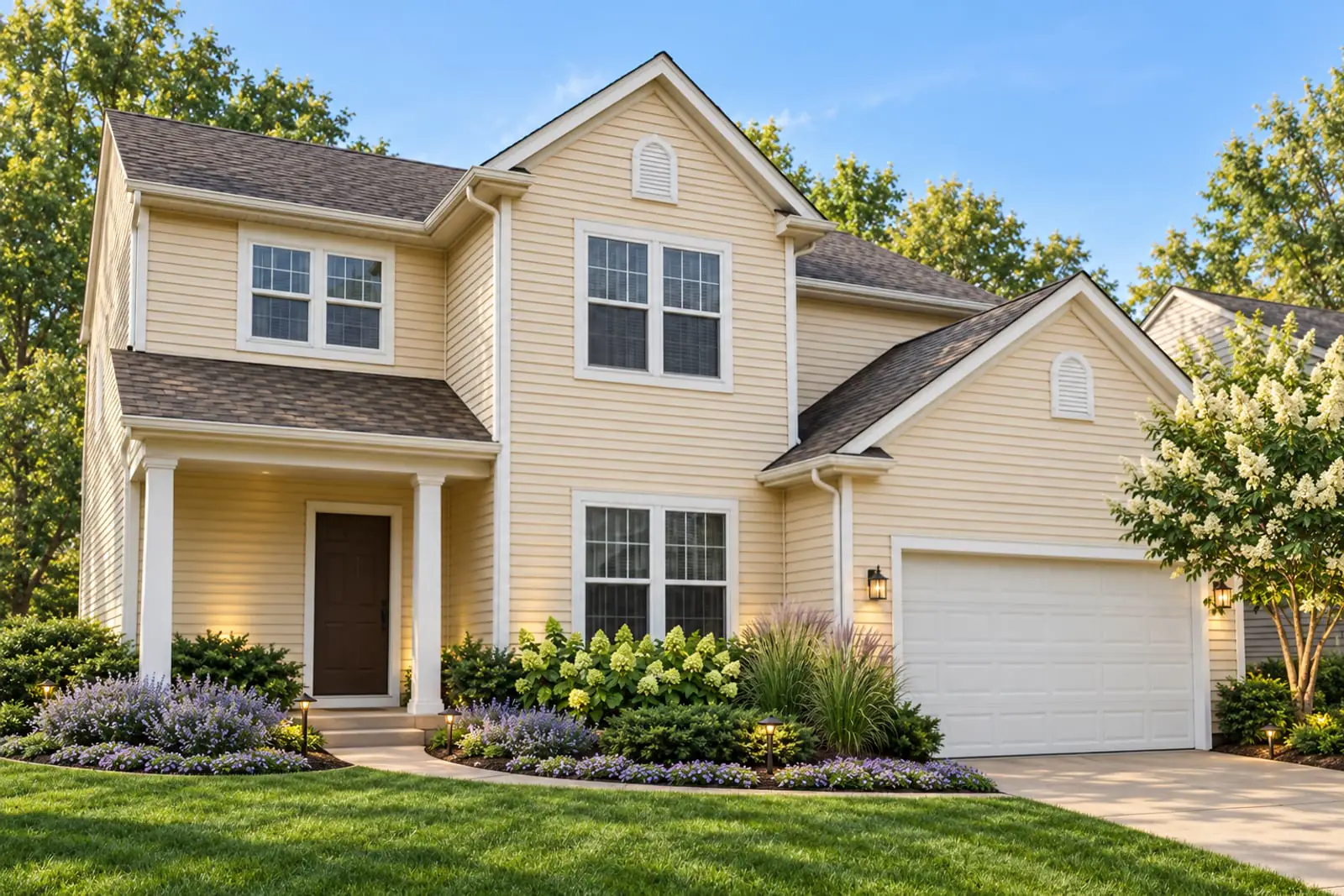 YardCast design, Classic style, AI visualization: Two-story with attached garage